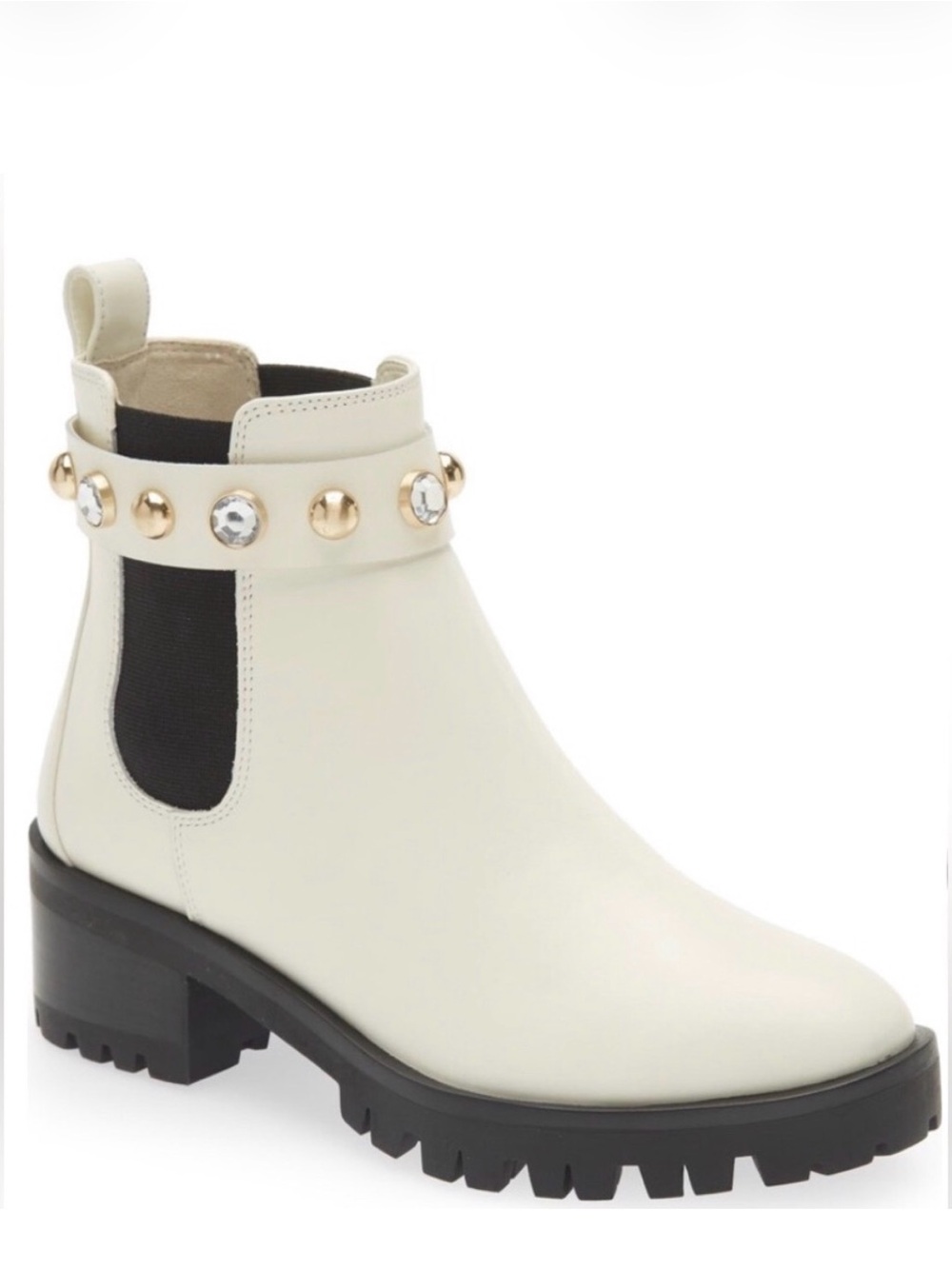 Karl Lagerfeld Cream Leather Studded Chelsea Ankle Boots